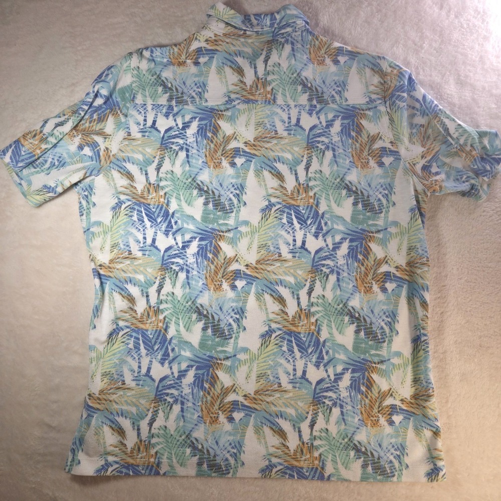 Johnston & Murphy Mens Large Polo Shirt Tropical Palm Tree Short Sleeve Blue - Picture 7 of 8